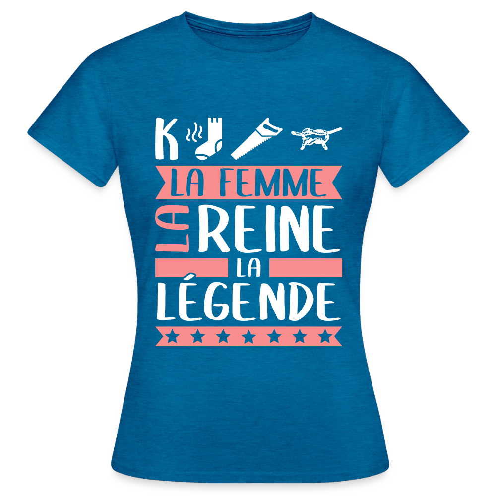 T-shirt femme Capucine rébus – La femme, la reine, la légende - bleu saphir antique chiné