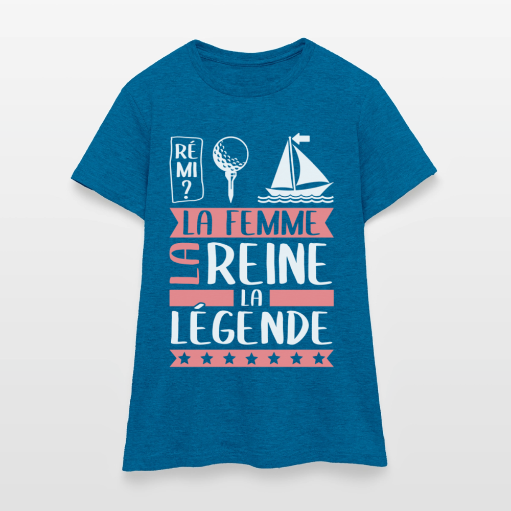 T-shirt femme Fatima rébus – La femme, la reine, la légende - bleu saphir antique chiné