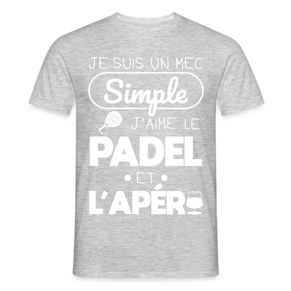 T-shirt Homme - Mec Simple j'aime le Padel et L'apéro - gris chiné