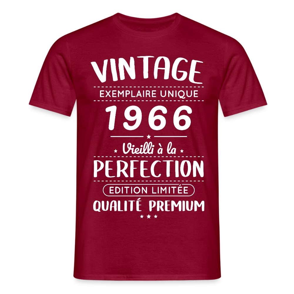 T-shirt anniversaire homme 60 ans – Vintage 1966 – Perfection - rouge brique