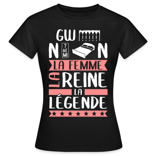 T-shirt femme Gwendoline rébus – La femme, la reine, la légende - noir