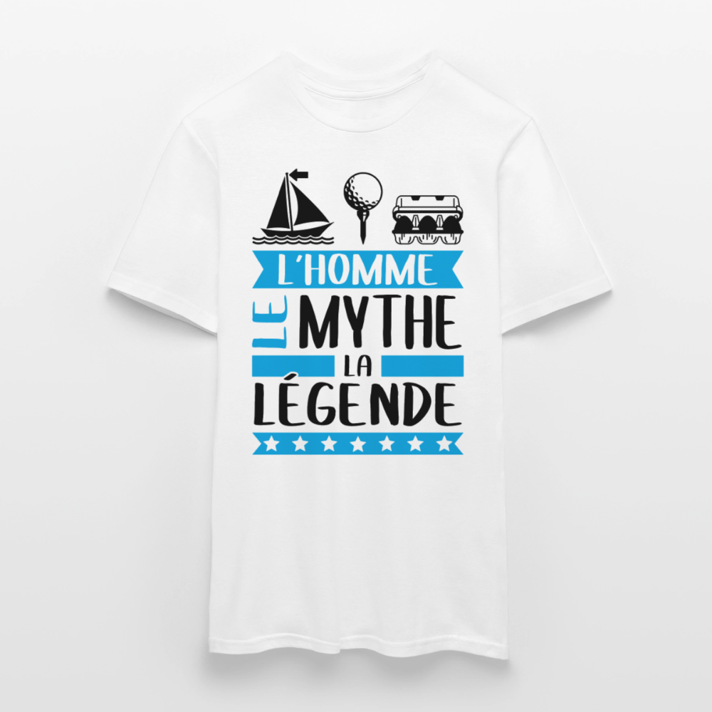 T-shirt homme coloris clair Mathieu en rébus – L’homme, le mythe, la légende - blanc