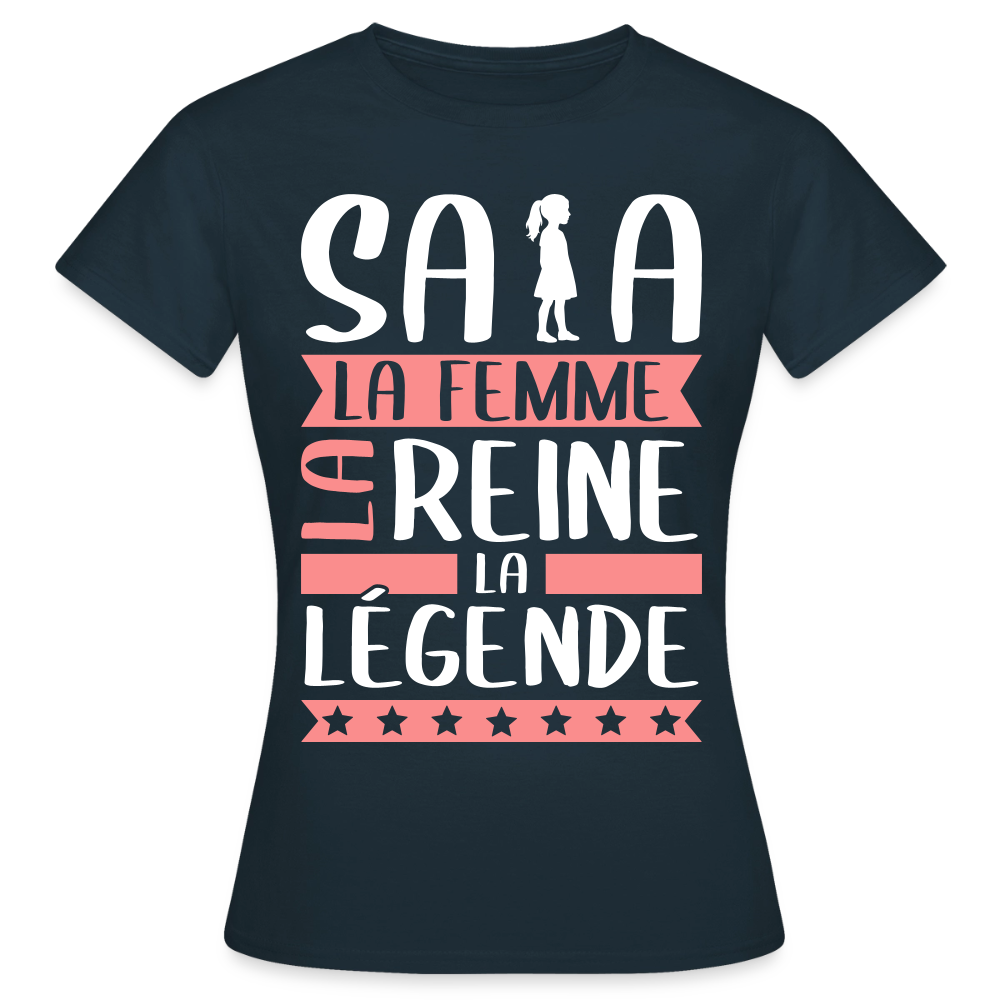 T-shirt femme Safia rébus – La femme, la reine, la légende - marine