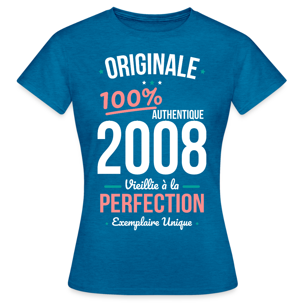 T-shirt anniversaire 18 ans Femme – Originale 2008 Authentique - bleu saphir antique chiné