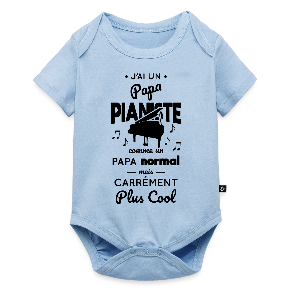 Body Bébé bio manches courtes - J'ai un papa pianiste - bleu clair