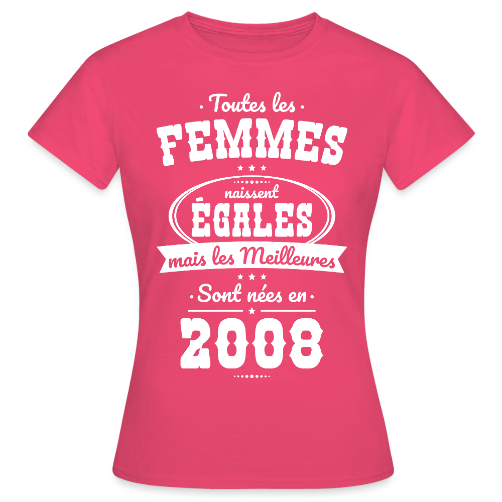 T-shirt anniversaire femme 18 ans – Les meilleures sont nées en 2008 - rose azalée