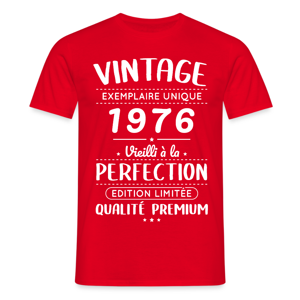 T-shirt anniversaire homme 50 ans – Vintage 1976 – Perfection - rouge