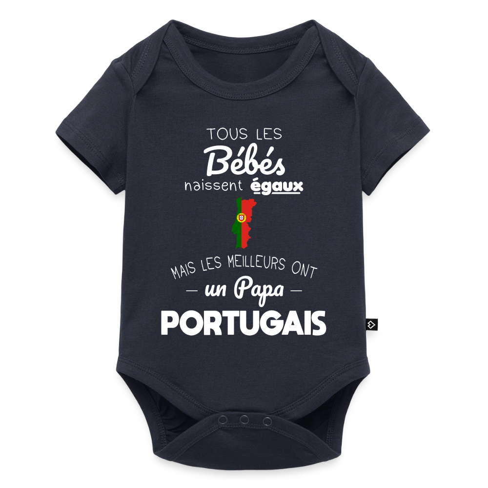 Body Bébé bio manches courtes - Les Meilleurs Ont Un Papa Portugais - bleu marine