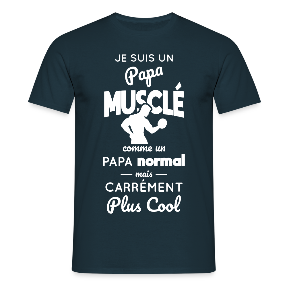 T-shirt Homme - Papa musclé plus cool - marine