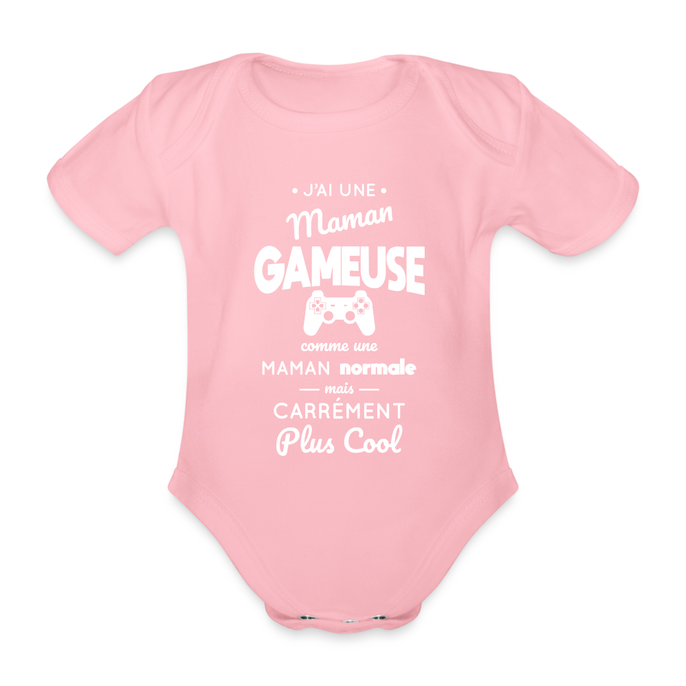 Body Bébé bio manches courtes - J'ai une maman gameuse - rose clair