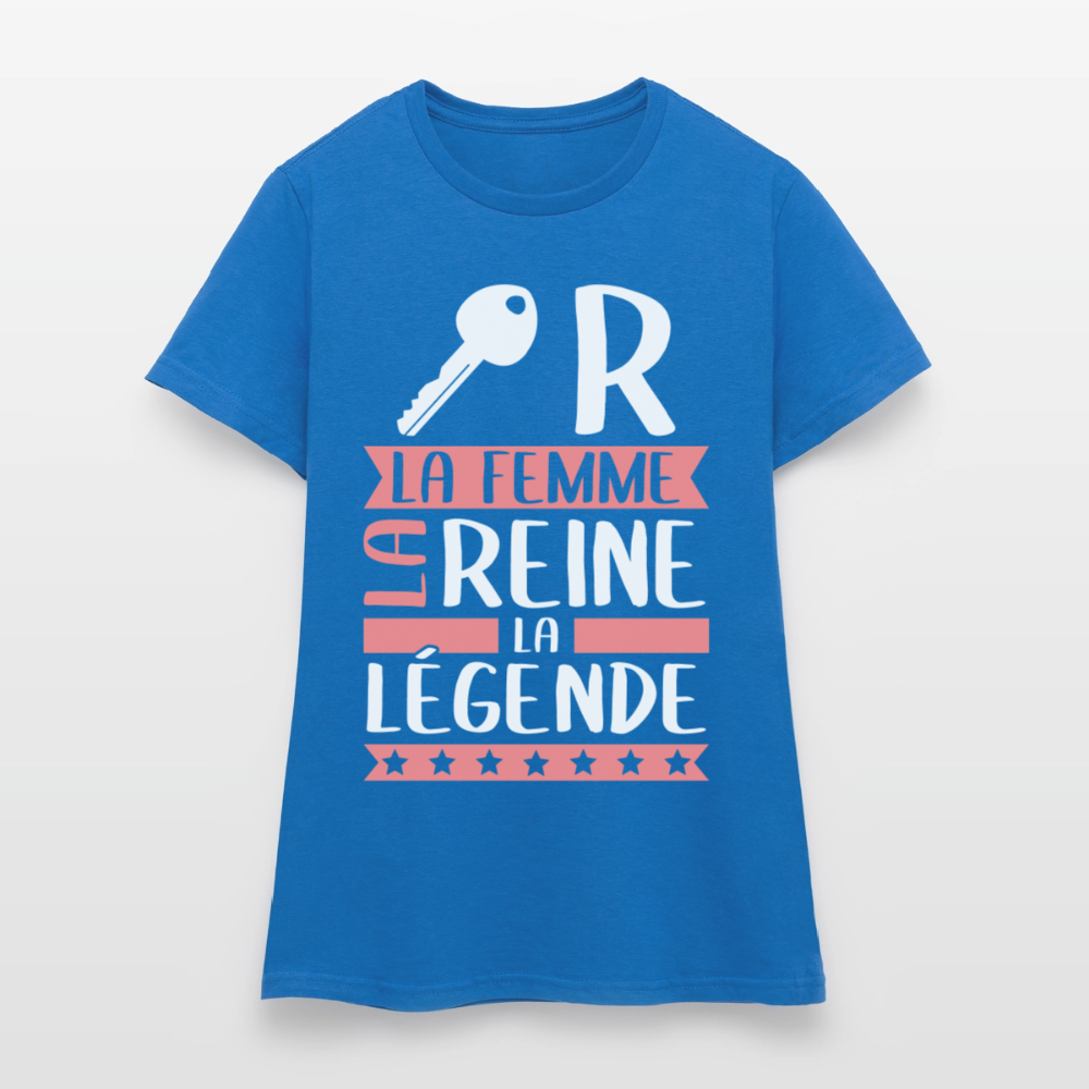 T-shirt femme Claire rébus – La femme, la reine, la légende - bleu royal