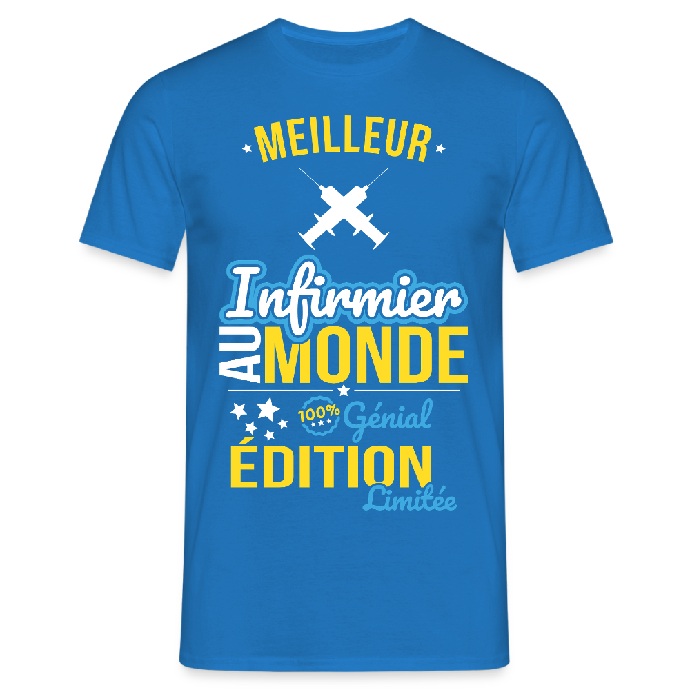 T-shirt Homme - Meilleur Infirmier au monde - 100% génial - bleu royal
