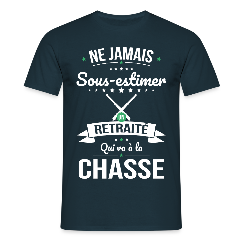T-shirt Homme - Ne jamais sous-estimer un retraité qui va à la chasse - marine