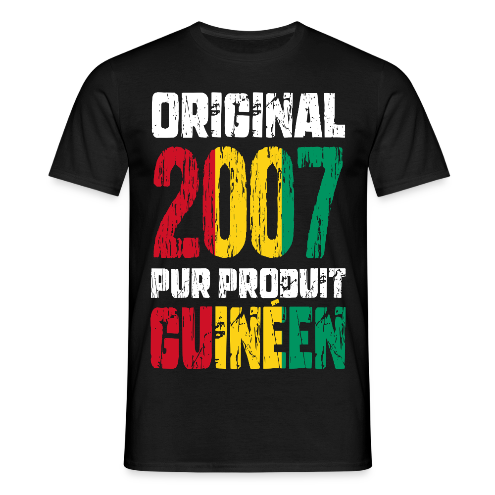 T-shirt Homme - Anniversaire 18 Ans - Original 2007 - Pur produit Guinéen - noir