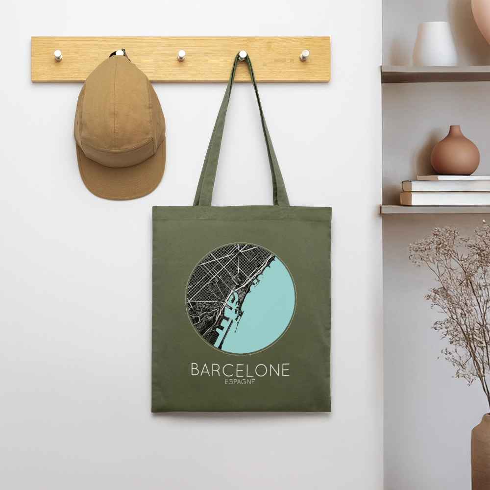Tote Bag Barcelone Bio – Plan de Barcelone - kaki