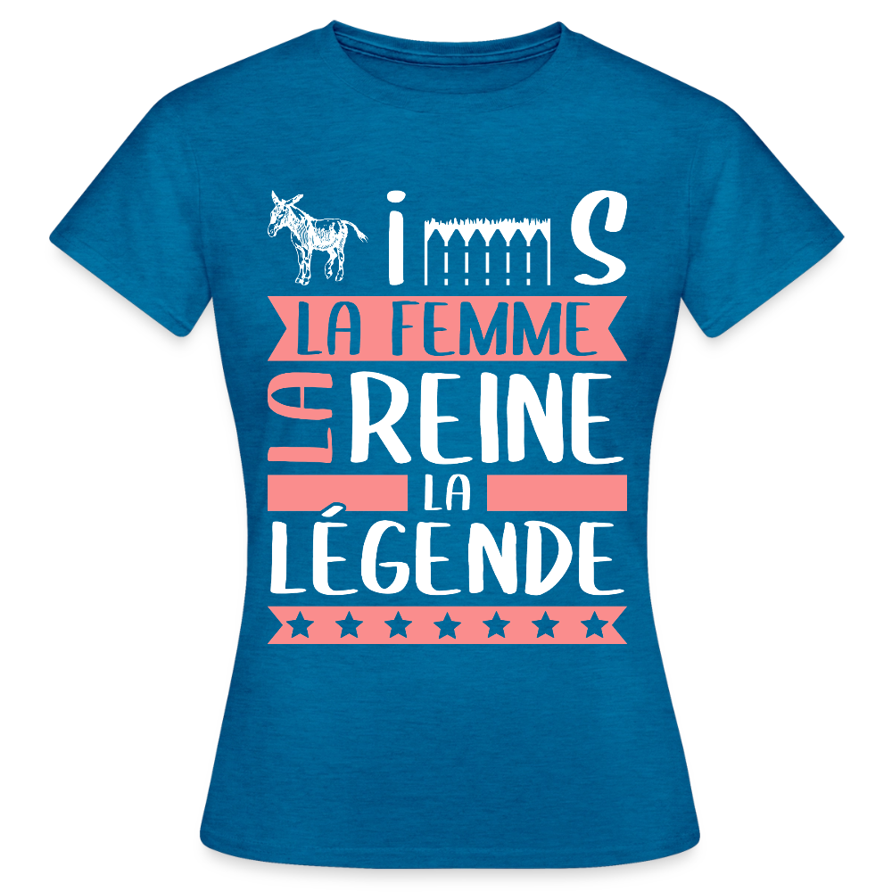 T-shirt femme Agnès rébus – La femme, la reine, la légende - bleu saphir antique chiné