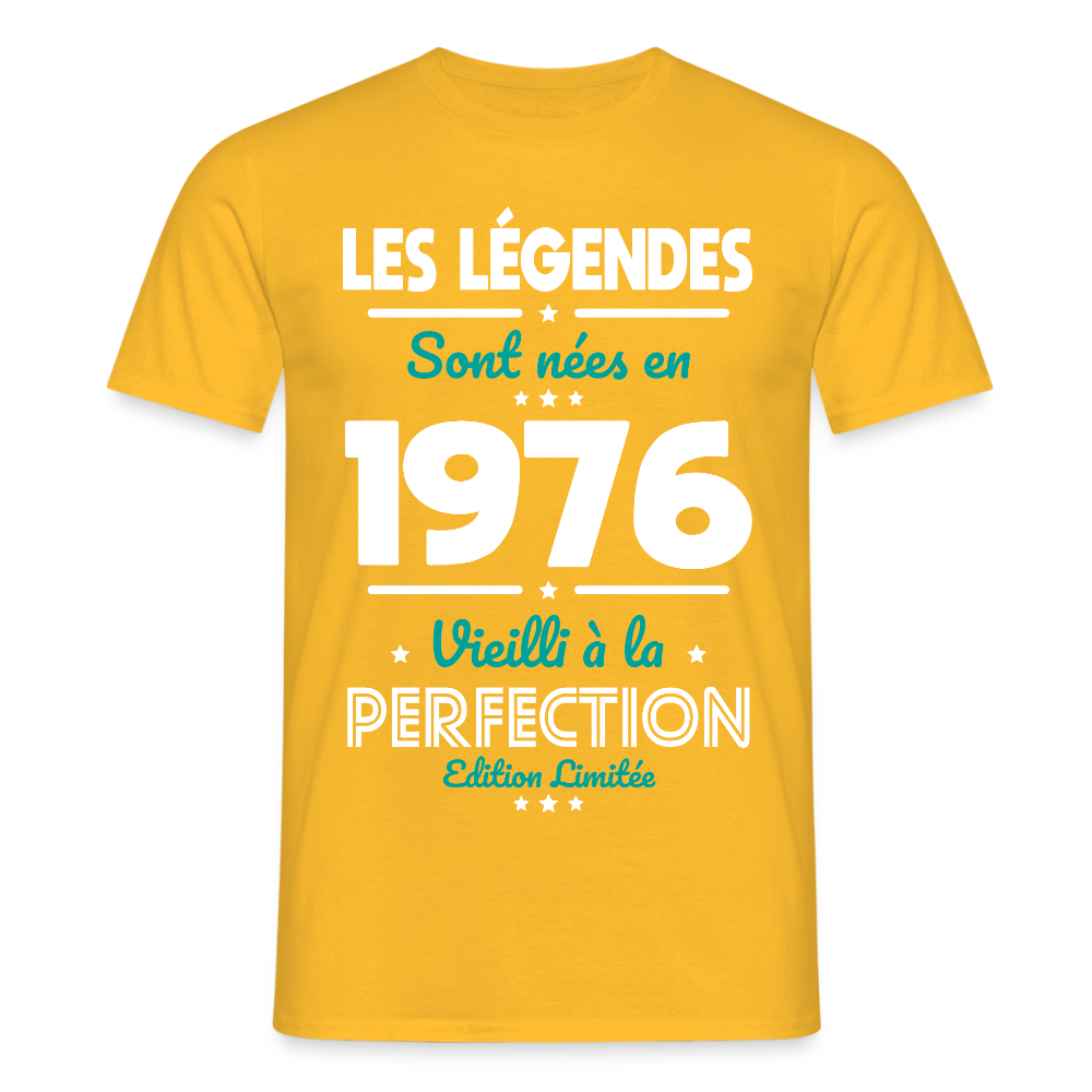 T-shirt anniversaire homme 50 ans – Les légendes sont nées en 1976 - jaune