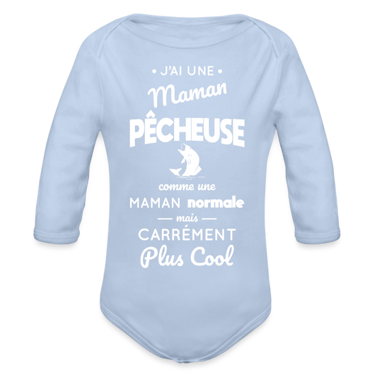 Body Bébé bio manches longues - J'ai une maman pêcheuse - ciel