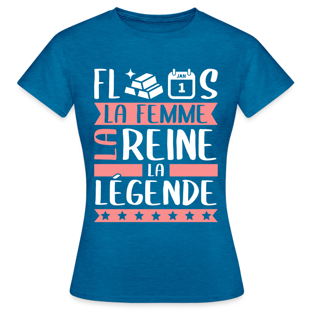 T-shirt femme Florence rébus – La femme, la reine, la légende - bleu saphir antique chiné