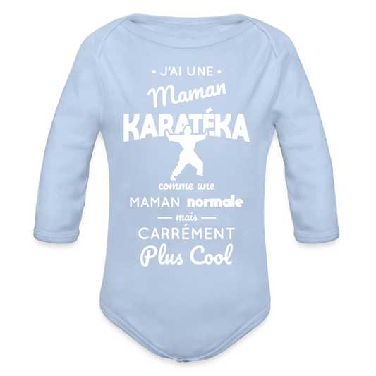 Body Bébé bio manches longues - J'ai une maman karatéka - ciel