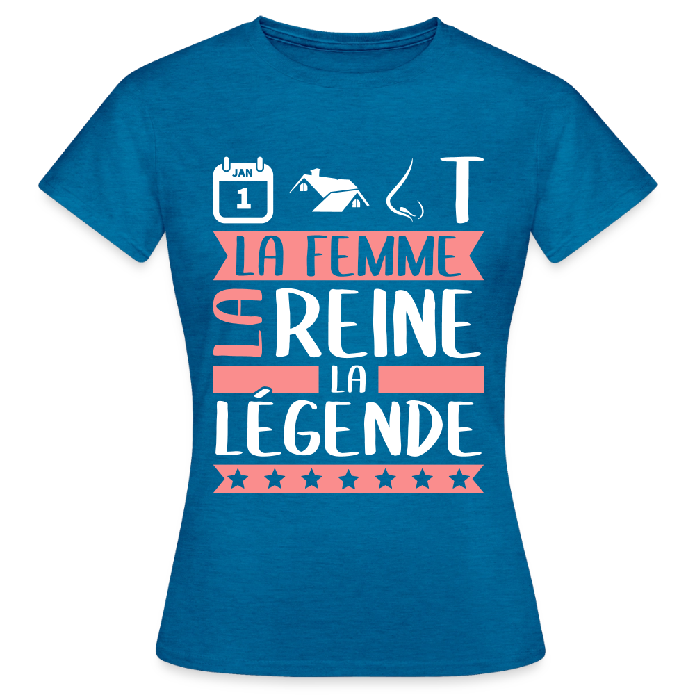 T-shirt femme Antoinette rébus – La femme, la reine, la légende - bleu saphir antique chiné