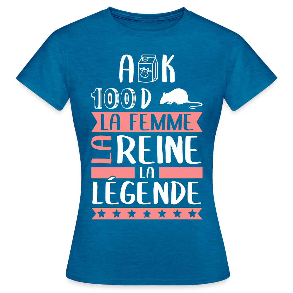 T-shirt femme Alexandra rébus – La femme, la reine, la légende - bleu saphir antique chiné