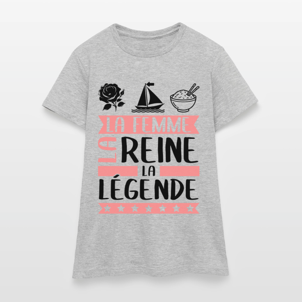 T-shirt femme coloris clair Rose-Marie rébus – La femme, la reine, la légende - gris chiné