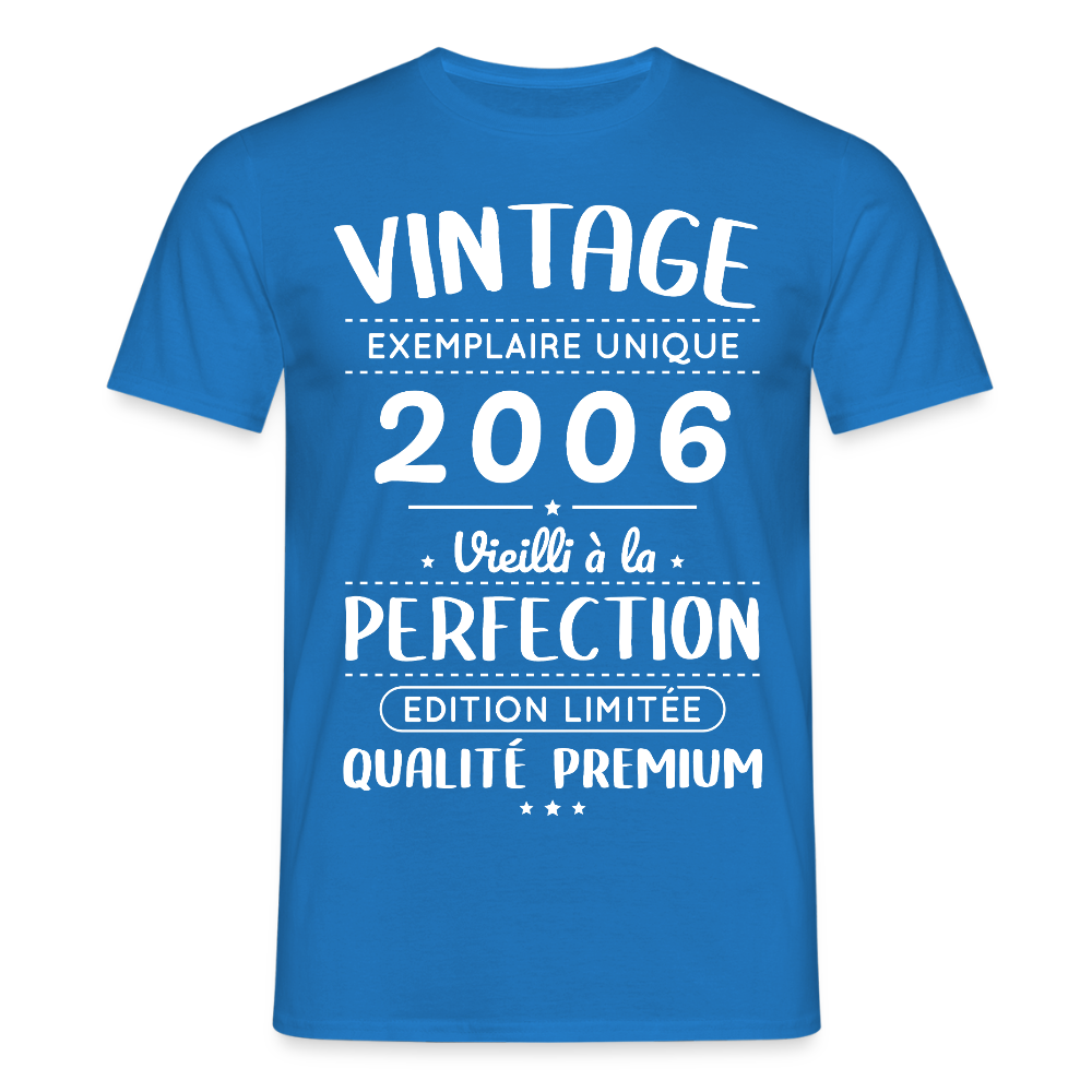 T-shirt anniversaire homme 20 ans – Vintage 2006 – Perfection - bleu royal