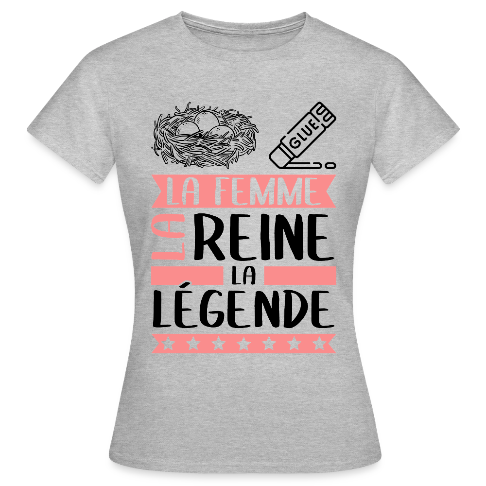 T-shirt femme coloris clair Nicole rébus – La femme, la reine, la légende - gris chiné