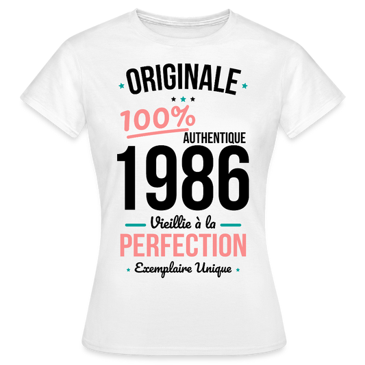 T-shirt anniversaire 40 ans Femme coloris clair – Originale 1986 Authentique - blanc