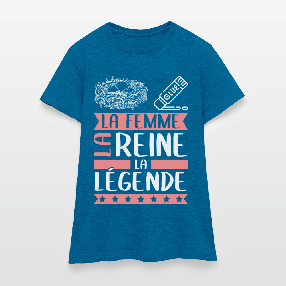 T-shirt femme Nicole rébus – La femme, la reine, la légende - bleu saphir antique chiné