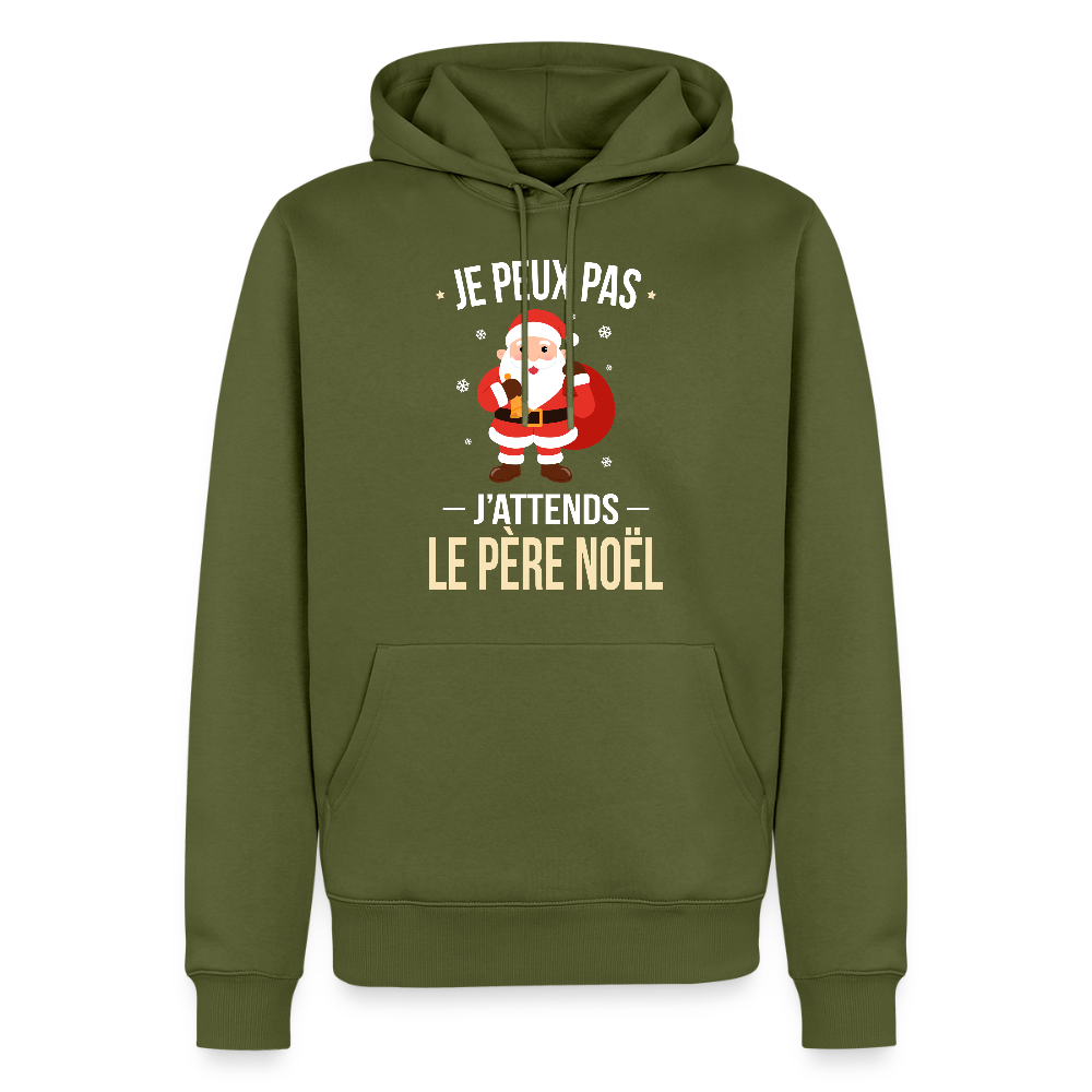 Sweat à capuche premium homme – Je peux pas, j’attends le Père Noël – Hoodie Noël humoristique - kaki