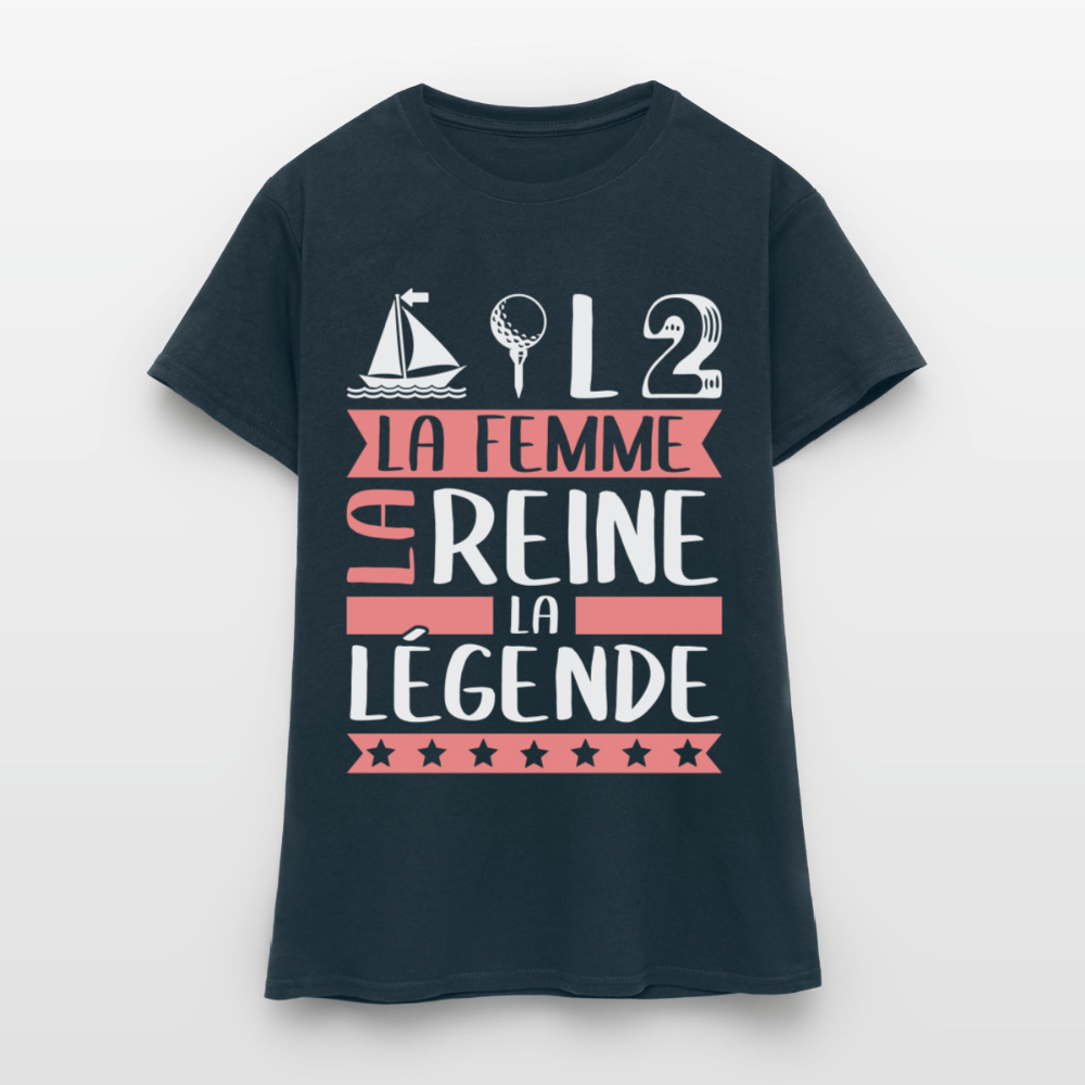 T-shirt femme Mathilde rébus – La femme, la reine, la légende - marine