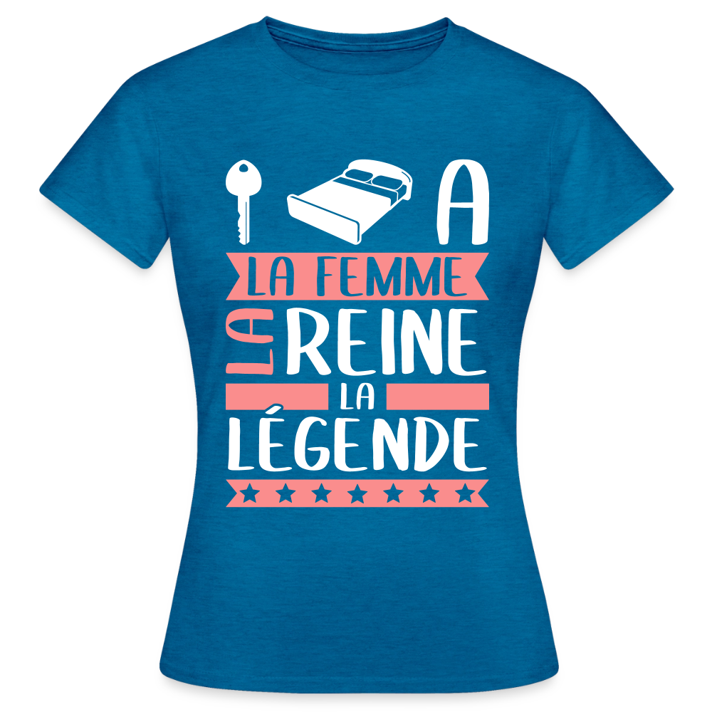 T-shirt femme Clélia rébus – La femme, la reine, la légende - bleu saphir antique chiné
