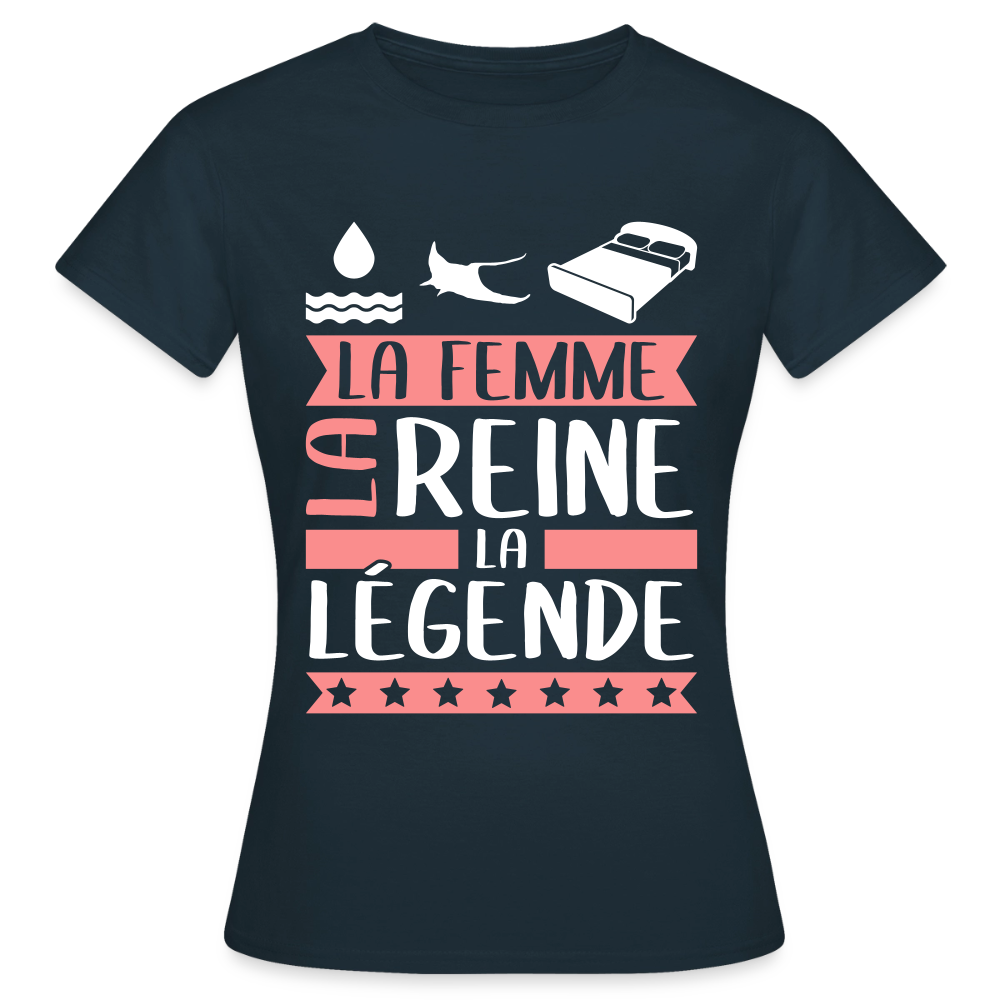 T-shirt femme Aurélie rébus – La femme, la reine, la légende - marine