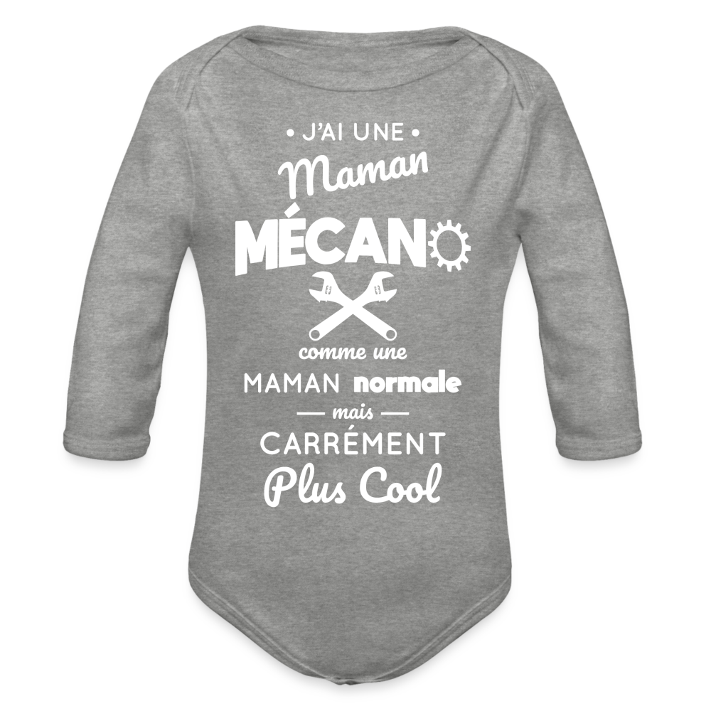 Body Bébé bio manches longues - J'ai une maman mécano - gris chiné