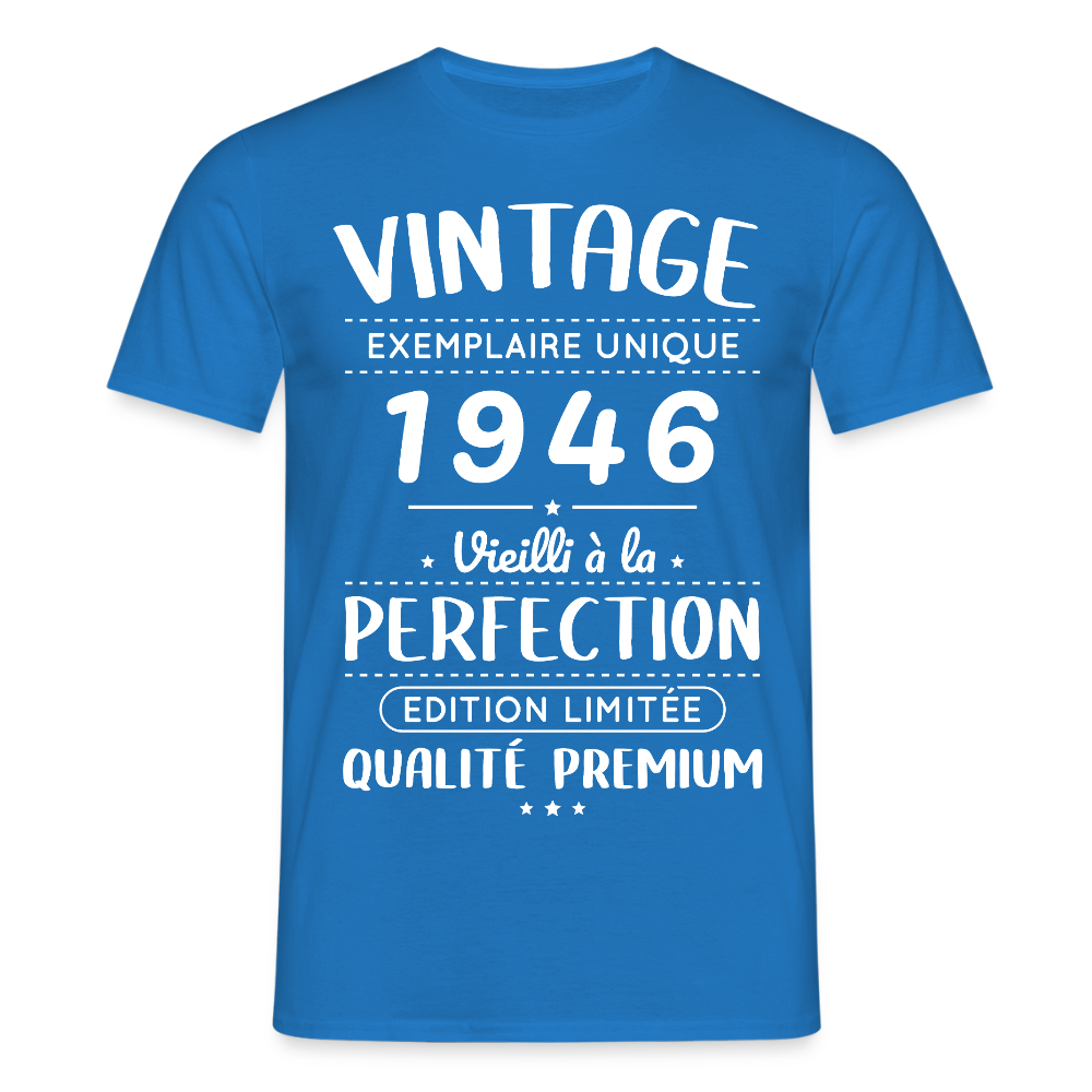 T-shirt anniversaire homme 80 ans – Vintage 1946 – Perfection - bleu royal