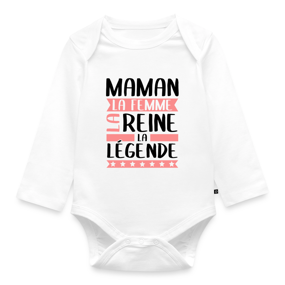Body bébé bio manches longues coloris clair motif rose - Maman, la femme, la reine, la légende - blanc