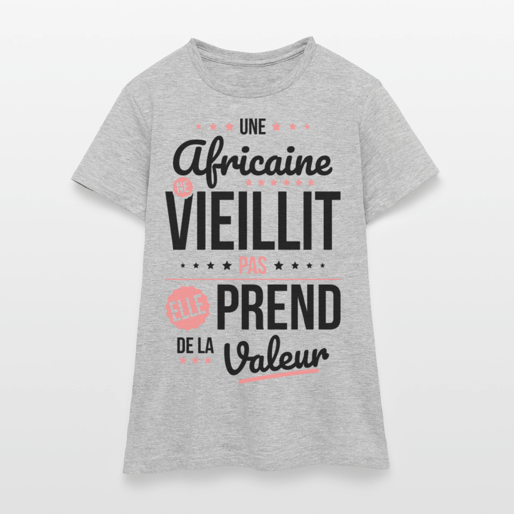 T-shirt Femme - Une Africaine ne vieillit pas - gris chiné