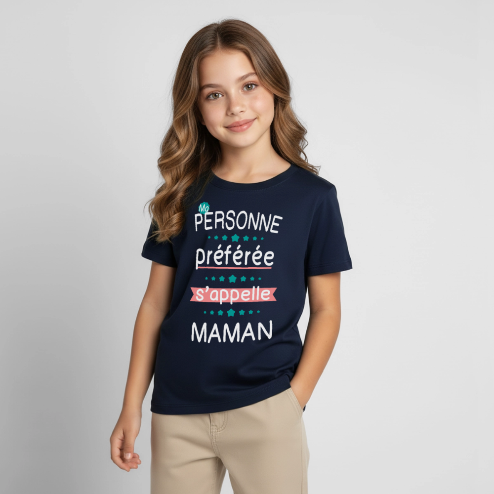 T-shirt enfant impression rose - Personne préférée Maman - marine