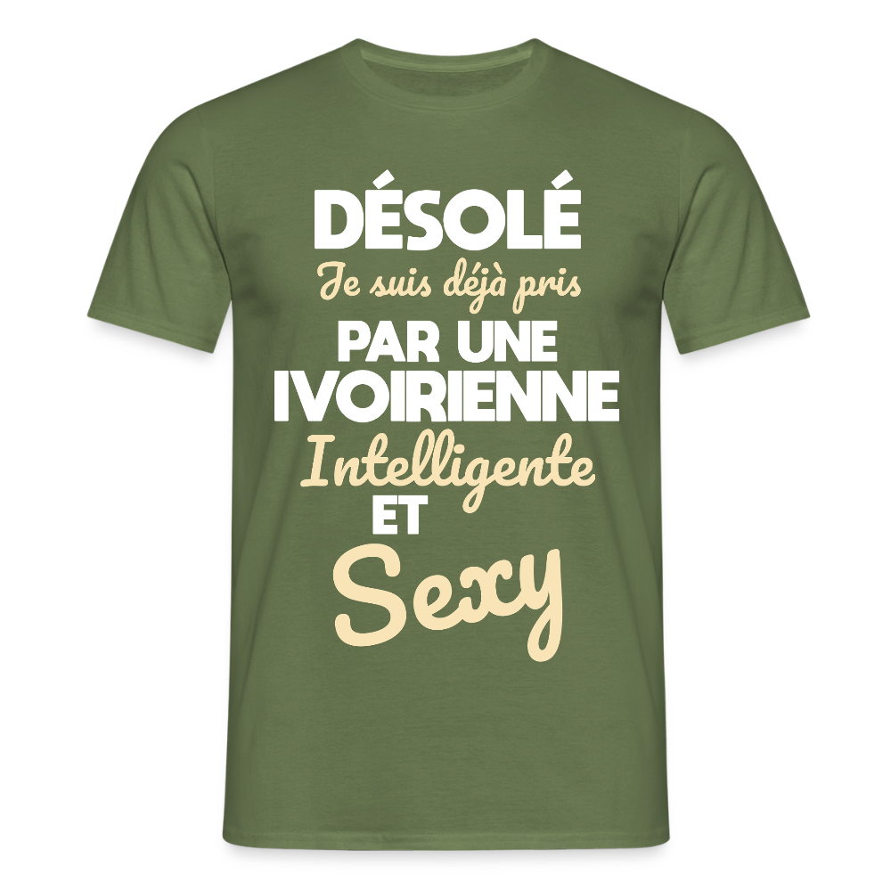 T-shirt Homme -  Je suis déjà pris par une Ivoirienne intelligente et sexy - vert militaire