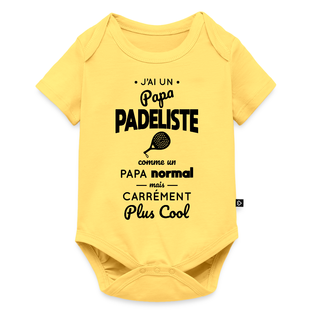 Body Bébé bio manches courtes - J'ai un papa padeliste - jaune pastel