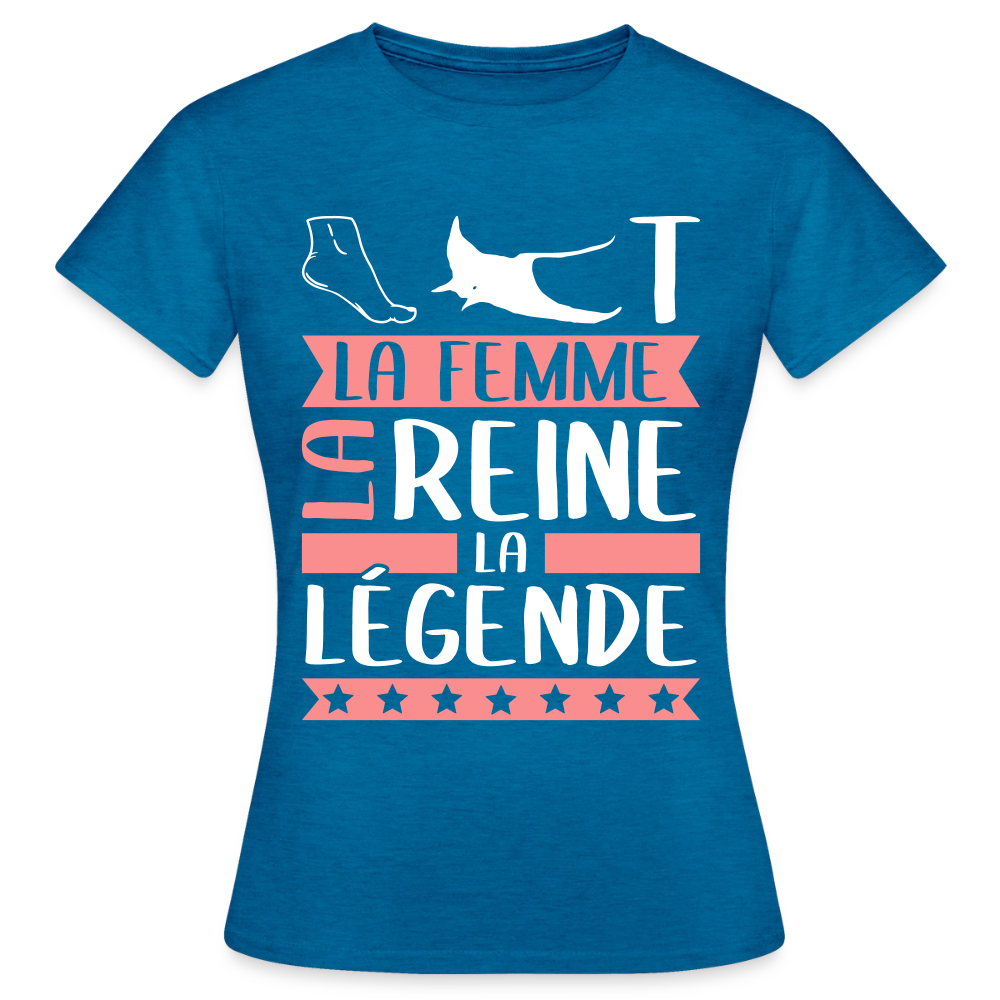 T-shirt femme Pierrette rébus – La femme, la reine, la légende - bleu saphir antique chiné