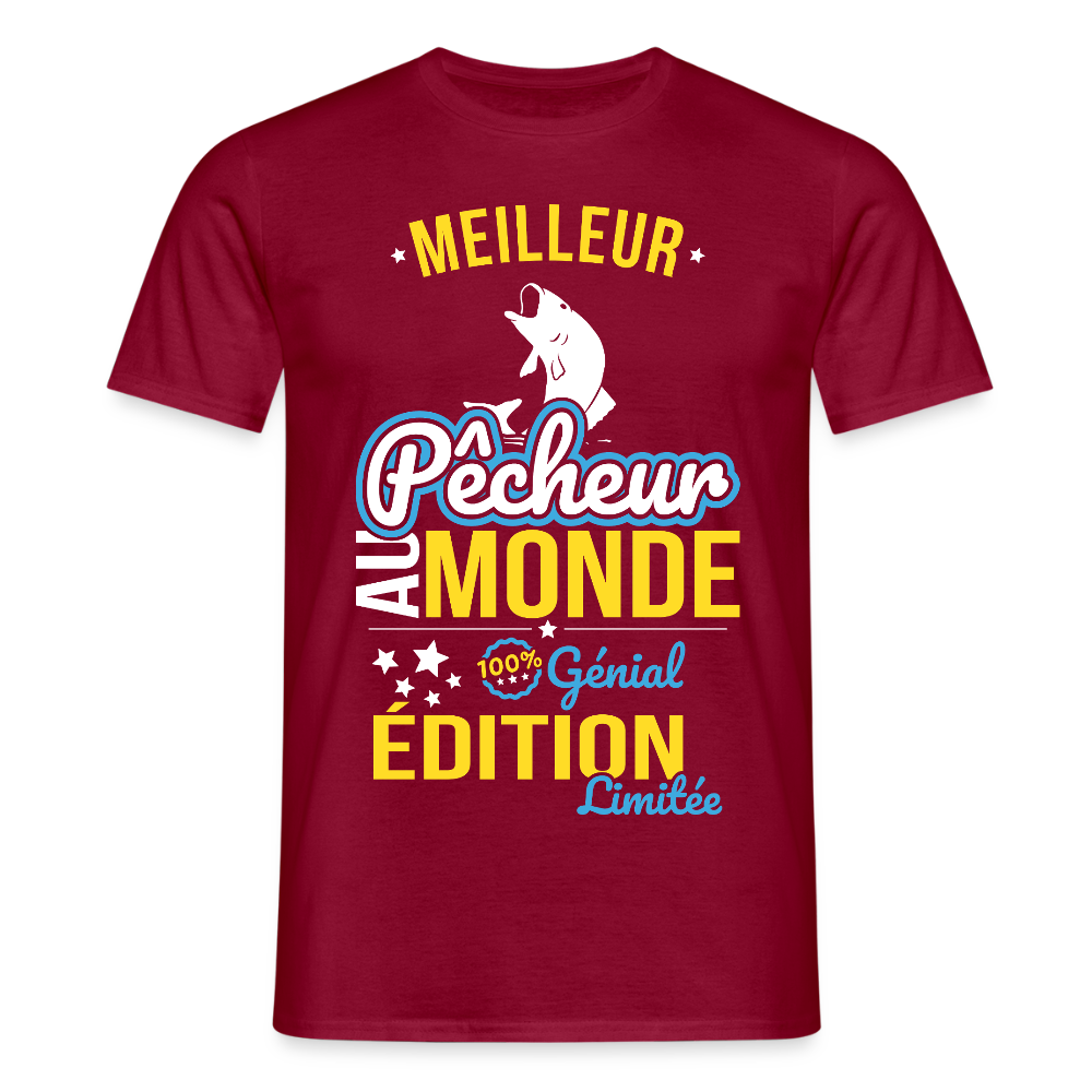 T-shirt Homme - Meilleur Pêcheur au monde - 100% génial - rouge brique
