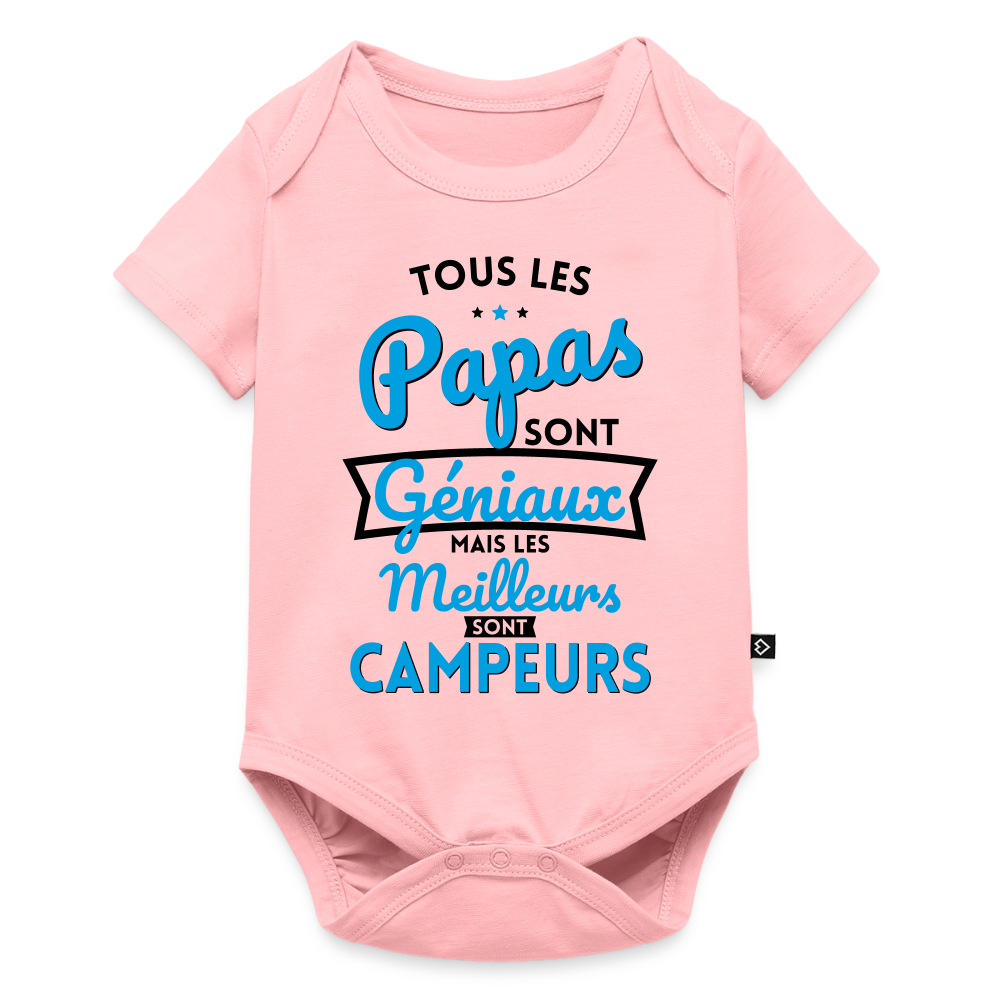Body Bébé bio manches courtes - Papas géniaux - Les meilleurs sont campeurs - rose