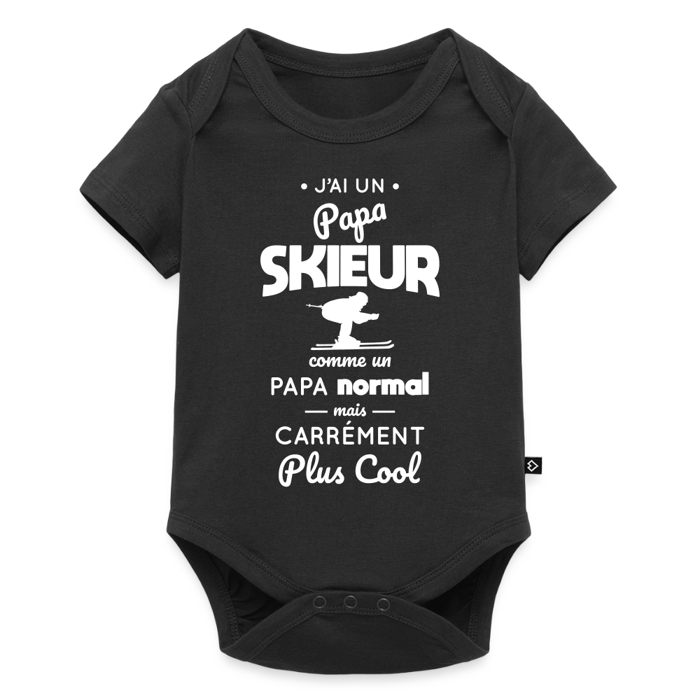 Body Bébé bio manches courtes - J'ai un papa skieur - noir