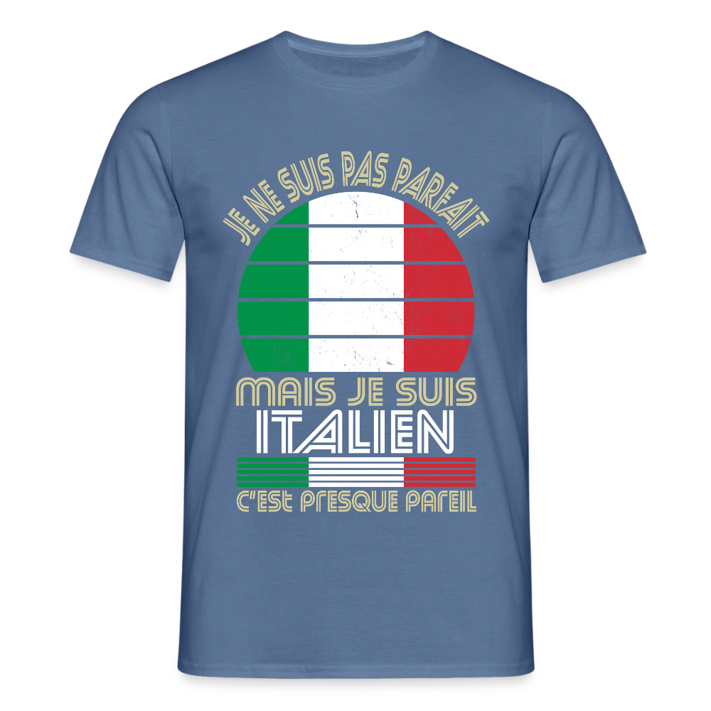 T-shirt Italie homme humour – Je ne suis pas parfait mais je suis italien - bleu pigeon 