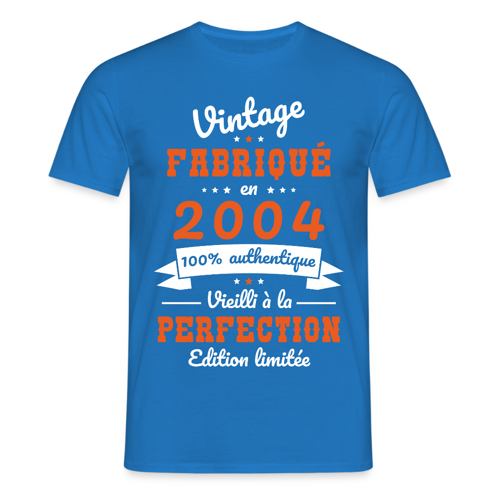 T-shirt Homme - Anniversaire 21 Ans - Vintage Fabriqué en 2004 - bleu royal