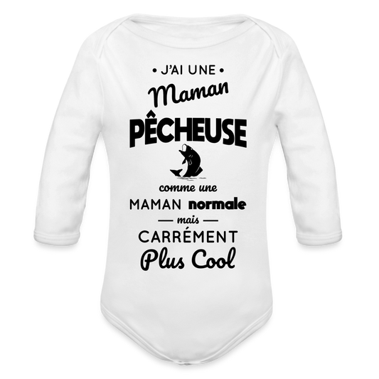 Body Bébé bio manches longues - J'ai une maman pêcheuse - blanc