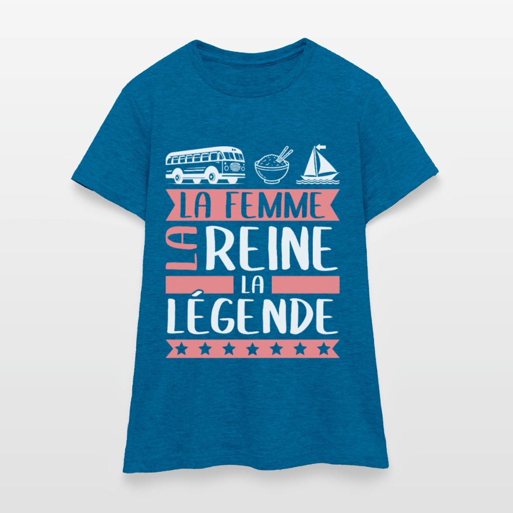T-shirt femme Karima rébus – La femme, la reine, la légende - bleu saphir antique chiné